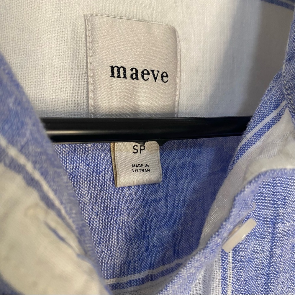 Maeve Striped Linen Cotton Button Down Shirt Small - Picture 2 of 5
